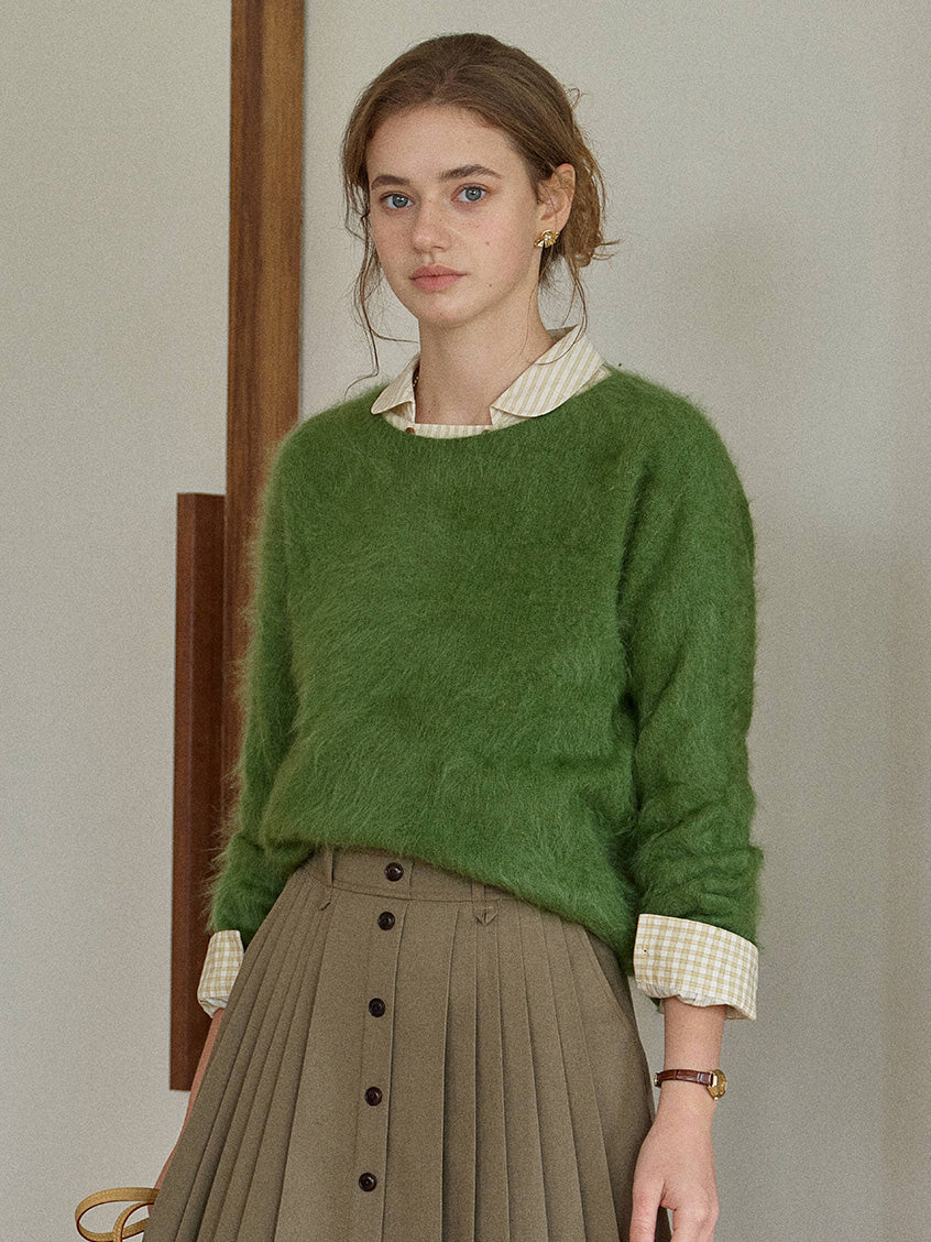 Tru Cloud-Soft Wool Round Neck Sweater Grass green