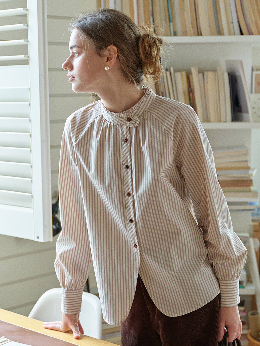 Briar 100%Cotton Pinstripe Round Neck Blouse