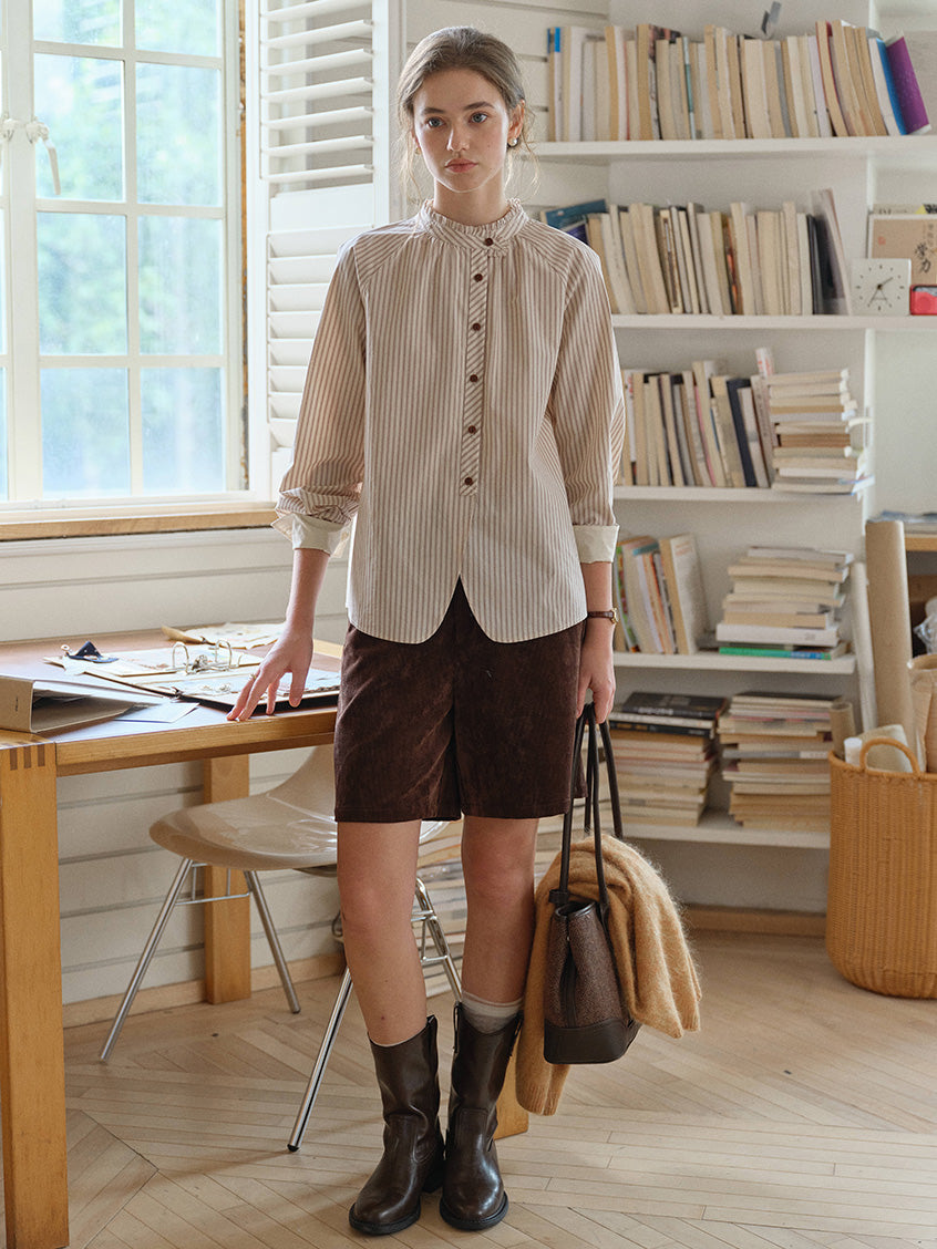 Briar 100%Cotton Pinstripe Round Neck Blouse