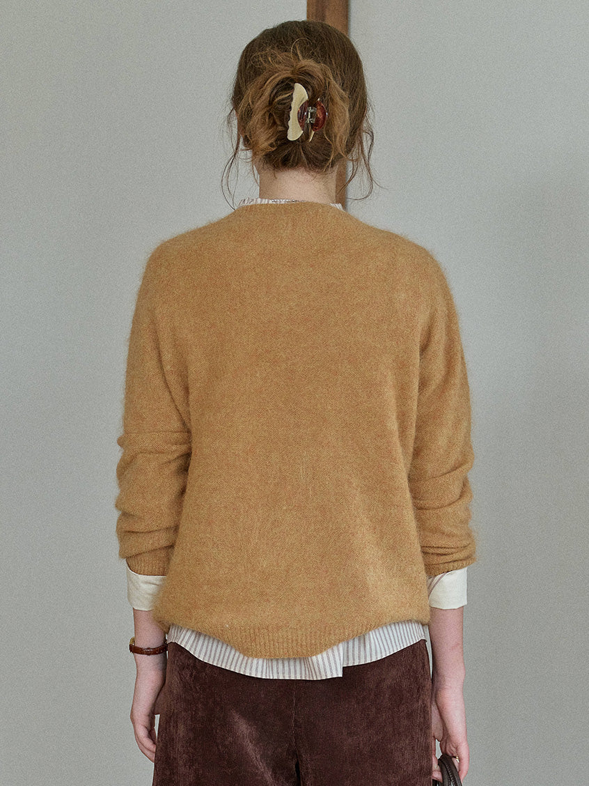 Tru Cloud-Soft Wool Round Neck Sweater Tangerine Yellow