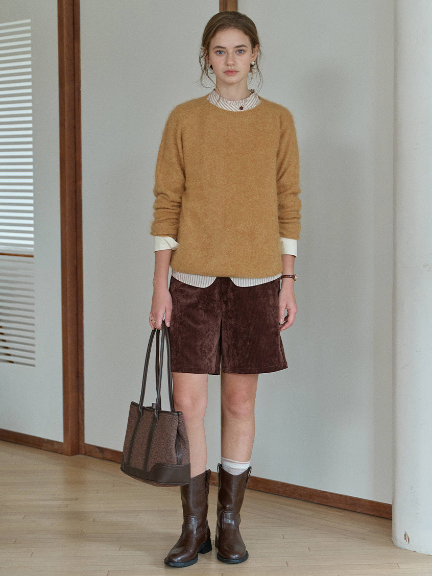 Tru Cloud-Soft Wool Round Neck Sweater Tangerine Yellow