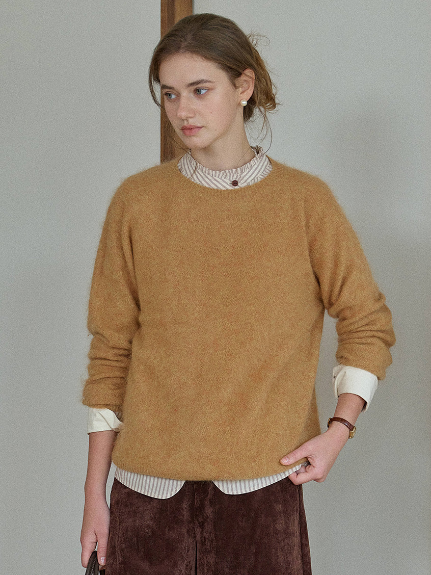 Tru Cloud-Soft Wool Round Neck Sweater Tangerine Yellow
