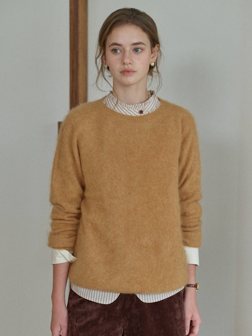 Tru Cloud-Soft Wool Round Neck Sweater Tangerine Yellow
