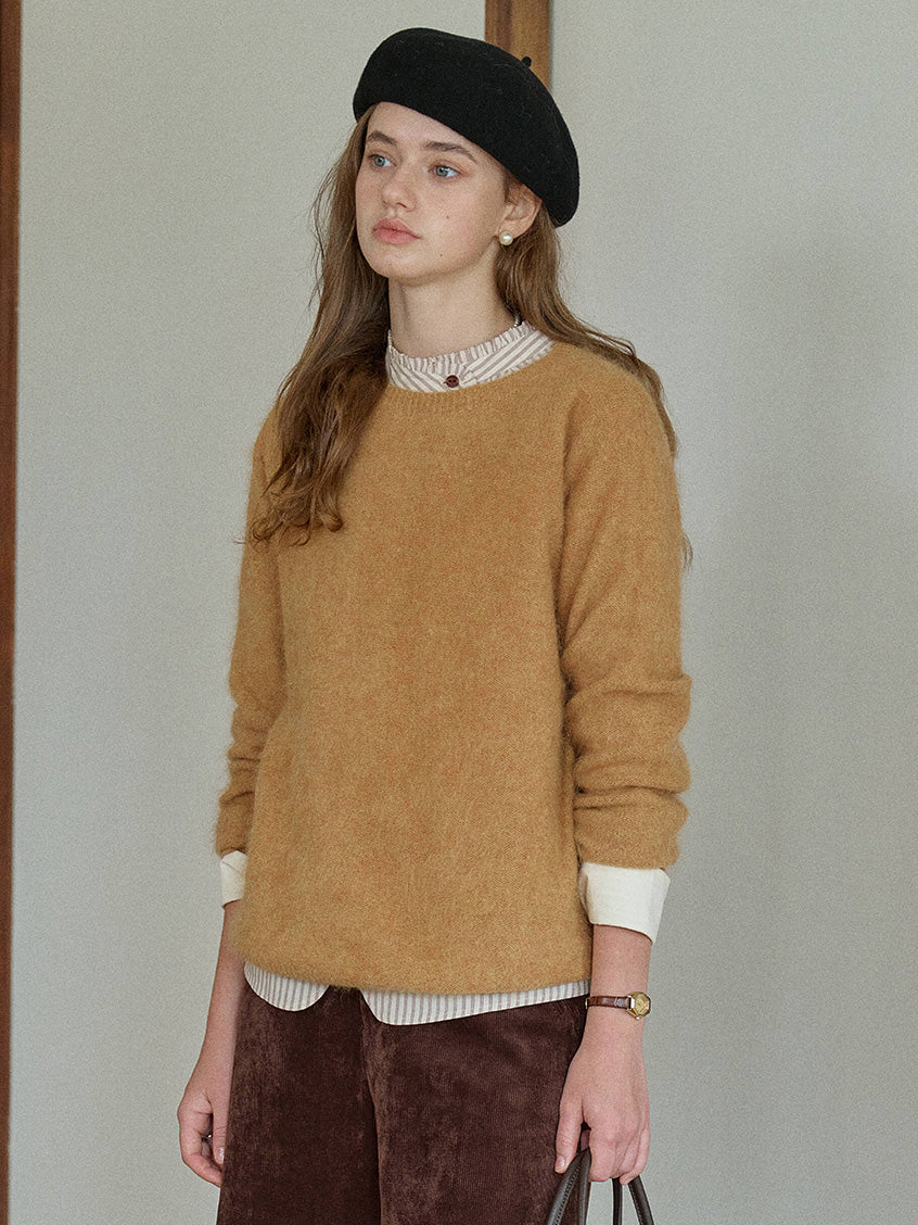 Tru Cloud-Soft Wool Round Neck Sweater Tangerine Yellow