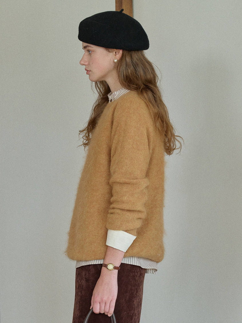 Tru Cloud-Soft Wool Round Neck Sweater Tangerine Yellow