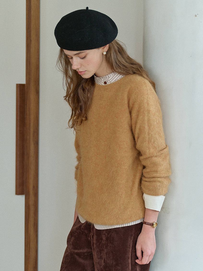 Tru Cloud-Soft Wool Round Neck Sweater Tangerine Yellow