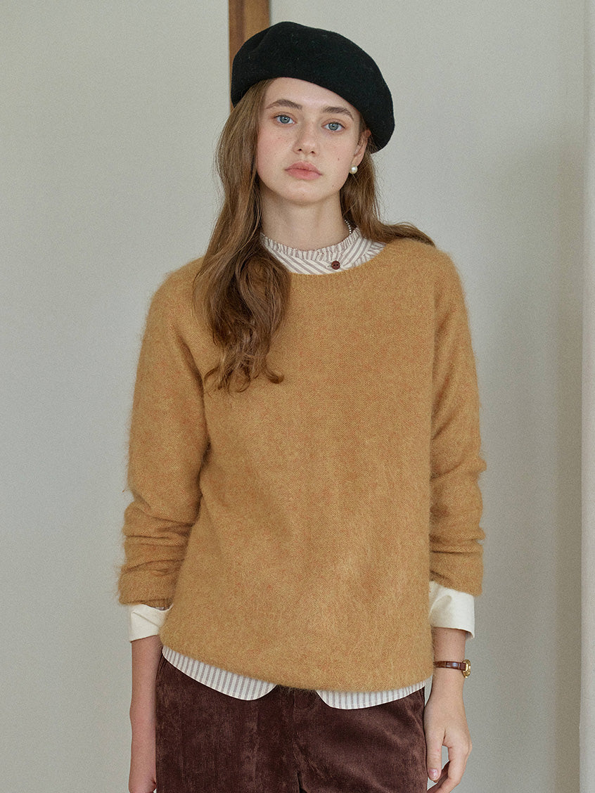 Tru Cloud-Soft Wool Round Neck Sweater Tangerine Yellow