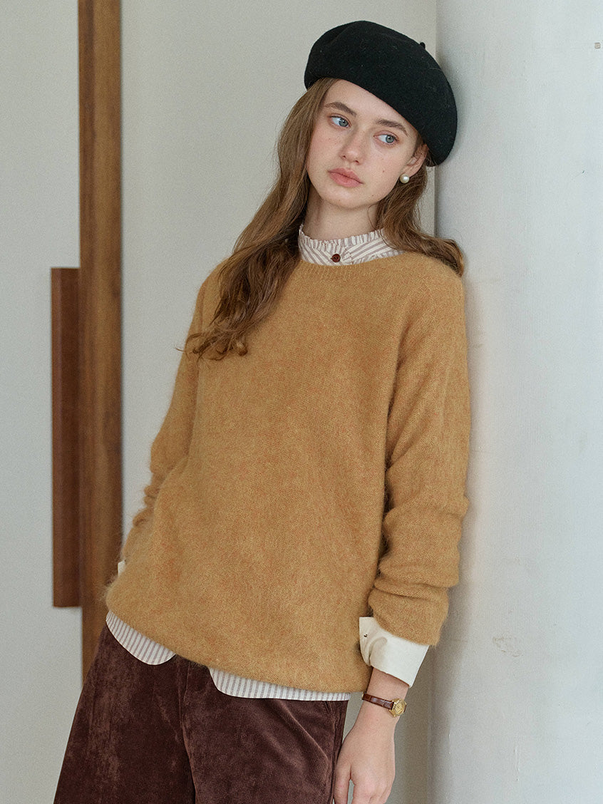 Tru Cloud-Soft Wool Round Neck Sweater Tangerine Yellow