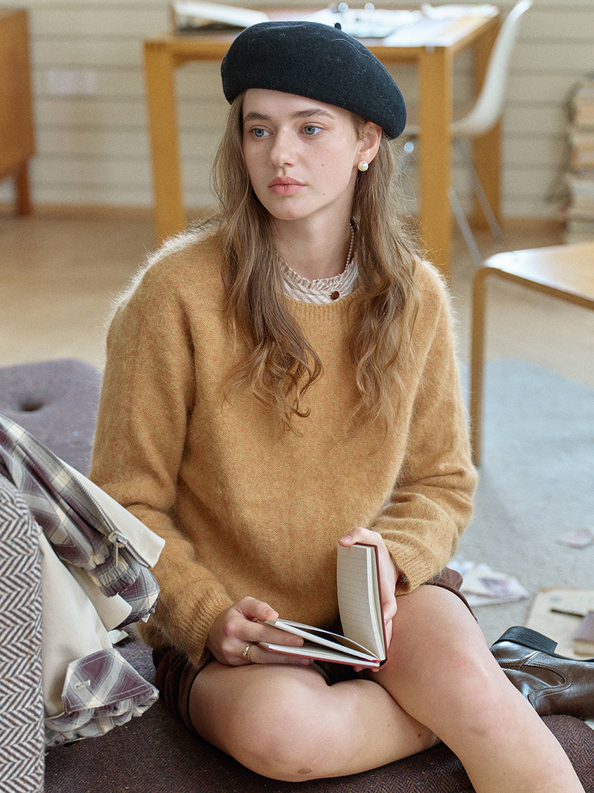 Tru Cloud-Soft Wool Round Neck Sweater Tangerine Yellow