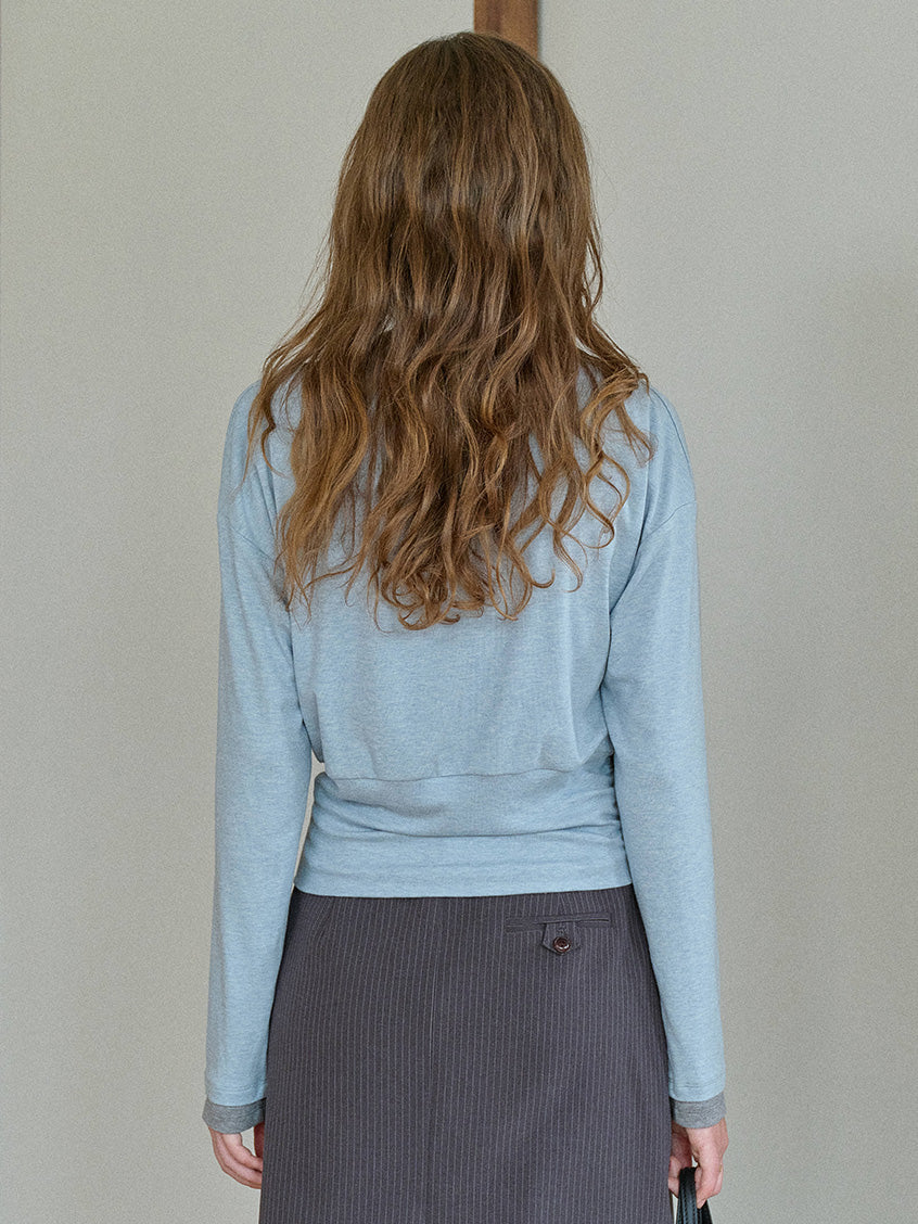 Indigo Cowl Neck Draped Flattering Top