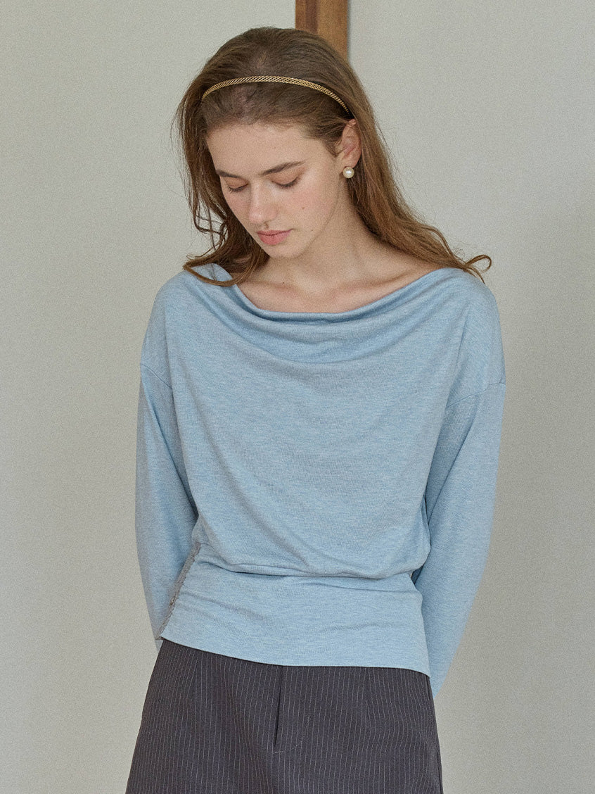 Indigo Cowl Neck Draped Flattering Top