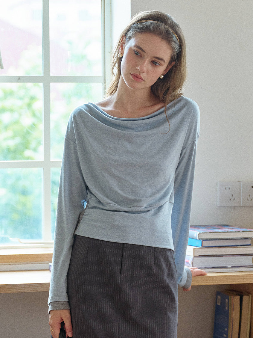 Indigo Cowl Neck Draped Flattering Top