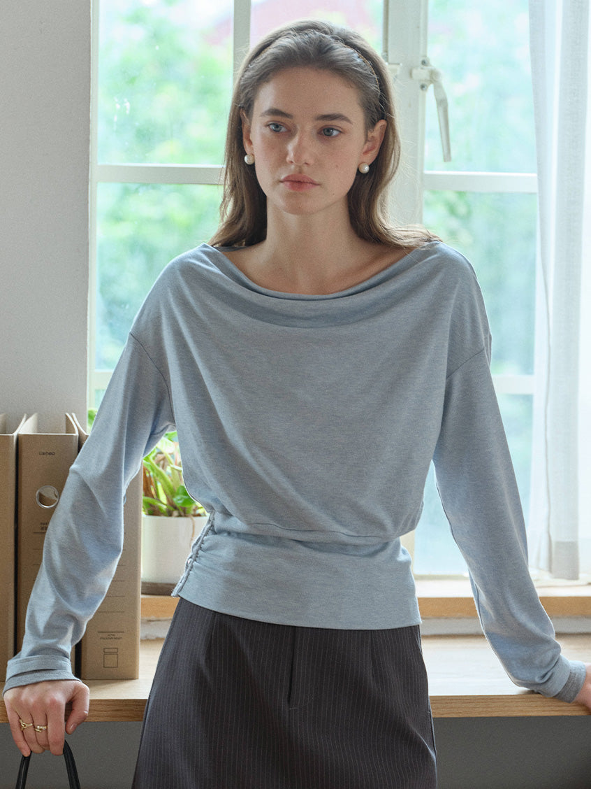 Indigo Cowl Neck Draped Flattering Top
