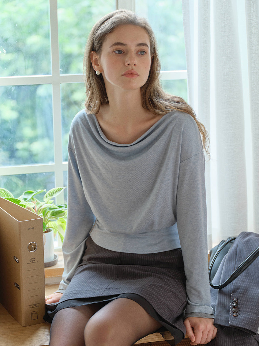 Indigo Cowl Neck Draped Flattering Top