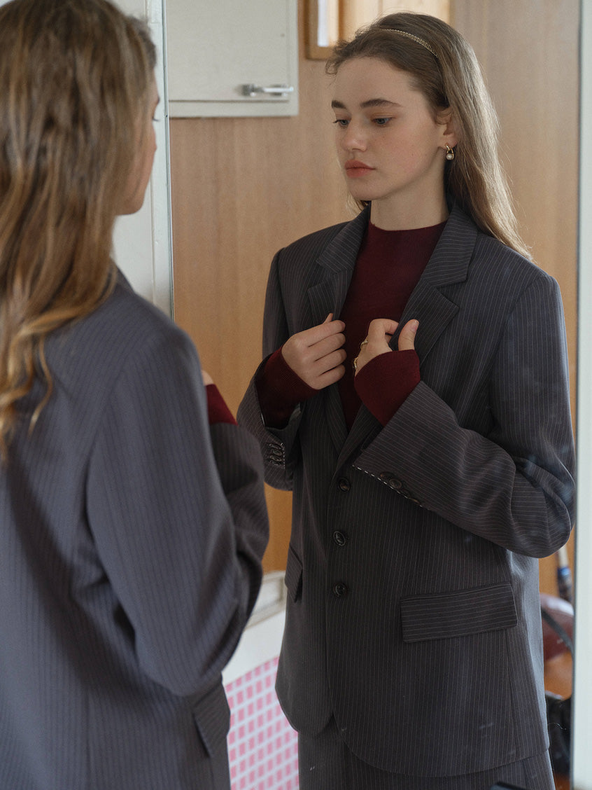 Natasha Pinstripe Single-Breasted Suit Blazer