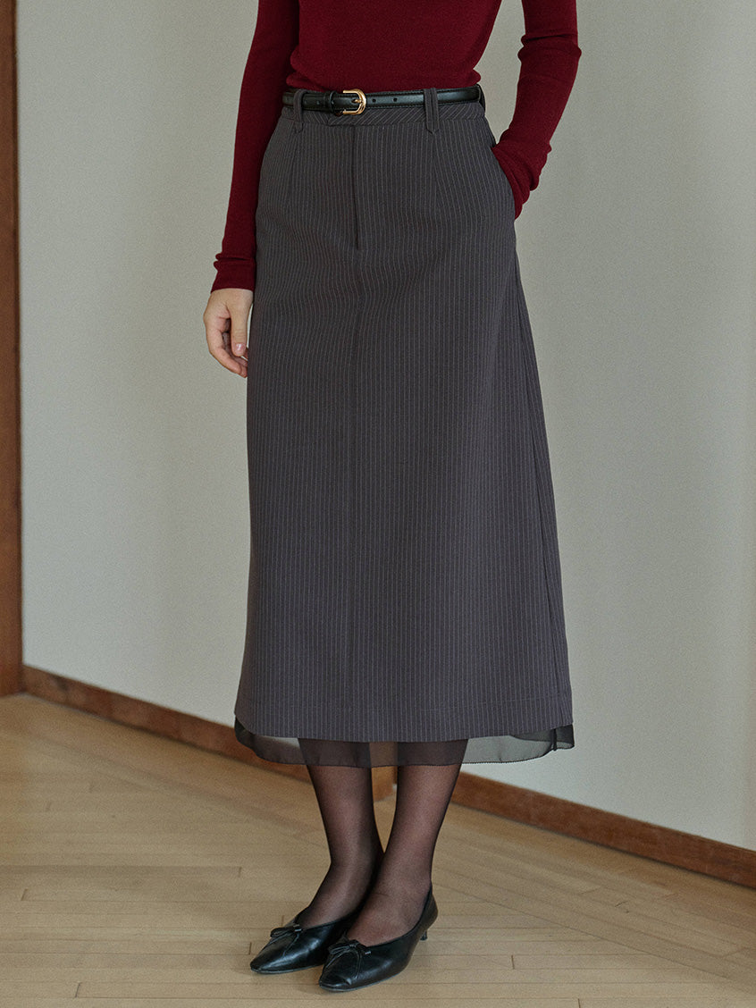 Natasha Pinstripe A-Line Layered Midi Skirt