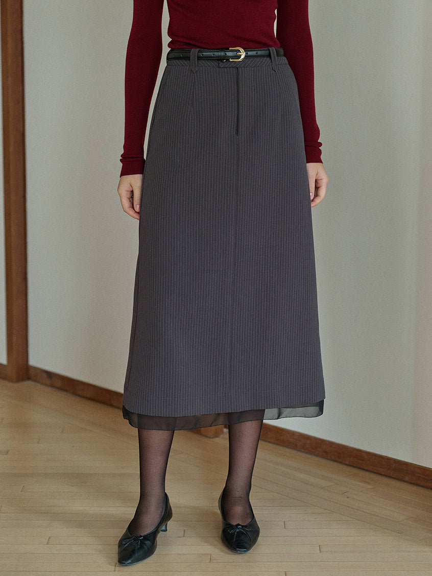Natasha Pinstripe A-Line Layered Midi Skirt