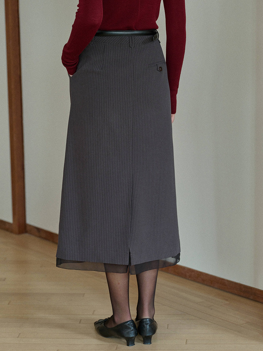 Natasha Pinstripe A-Line Layered Midi Skirt