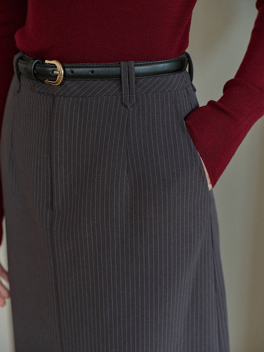 Natasha Pinstripe A-Line Layered Midi Skirt