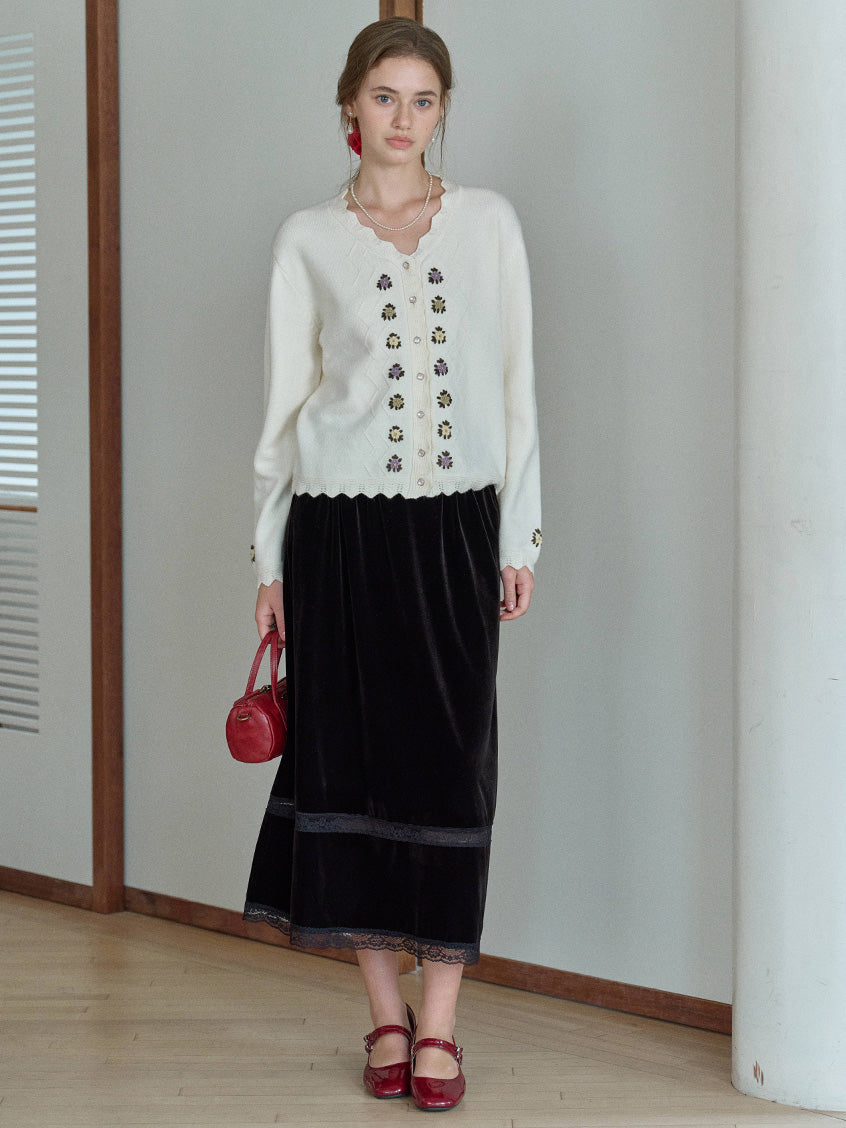 Aadhya French V-Neck Floral Knit Cardigan