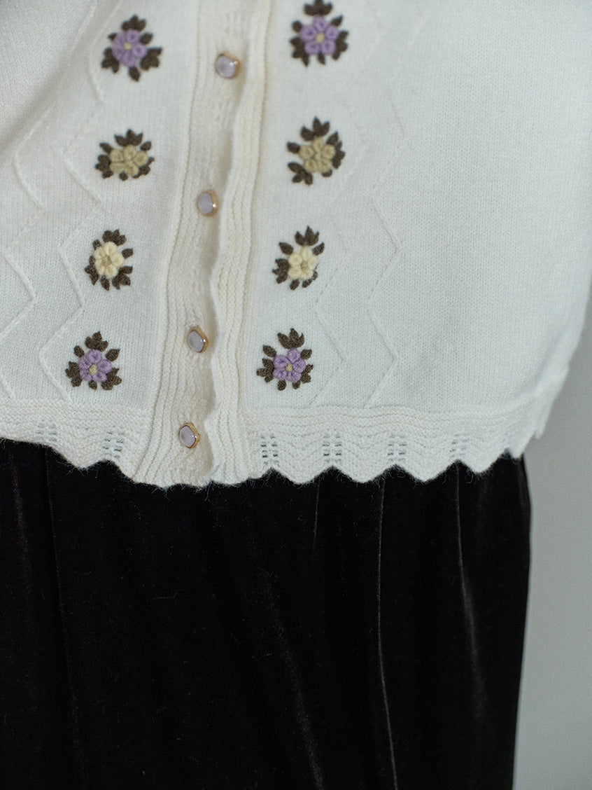 Aadhya French V-Neck Floral Knit Cardigan