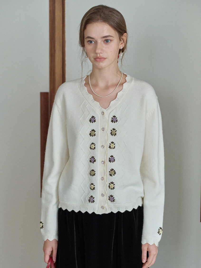 Aadhya French V-Neck Floral Knit Cardigan