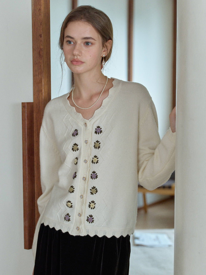 Aadhya French V-Neck Floral Knit Cardigan