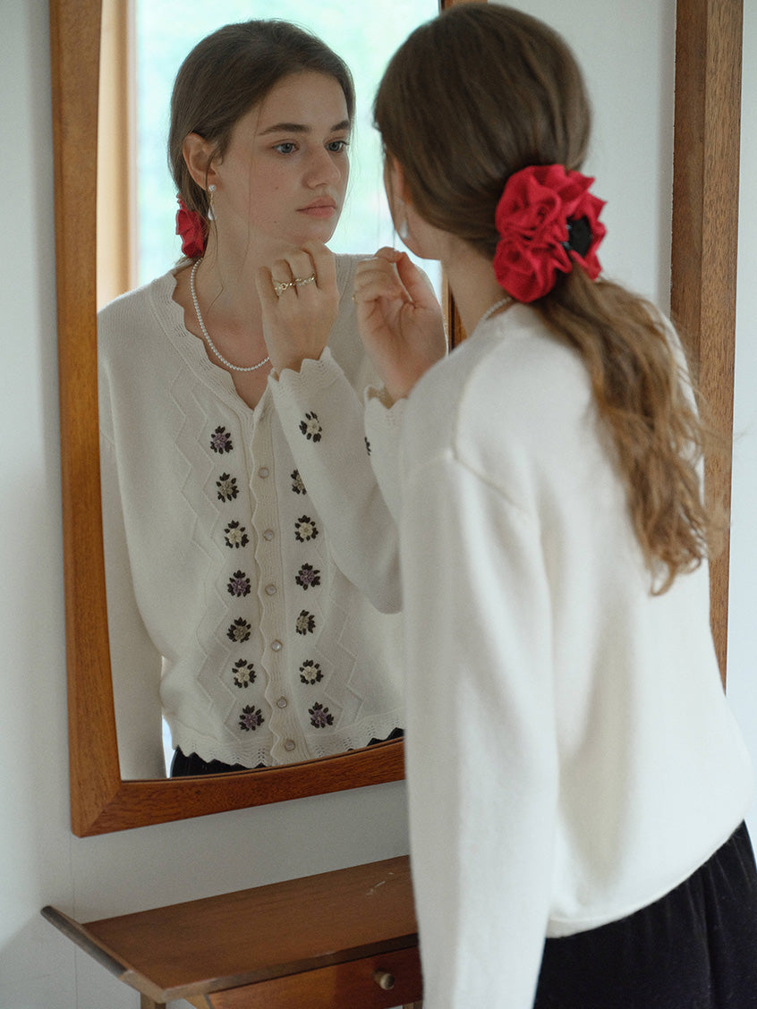 Aadhya French V-Neck Floral Knit Cardigan