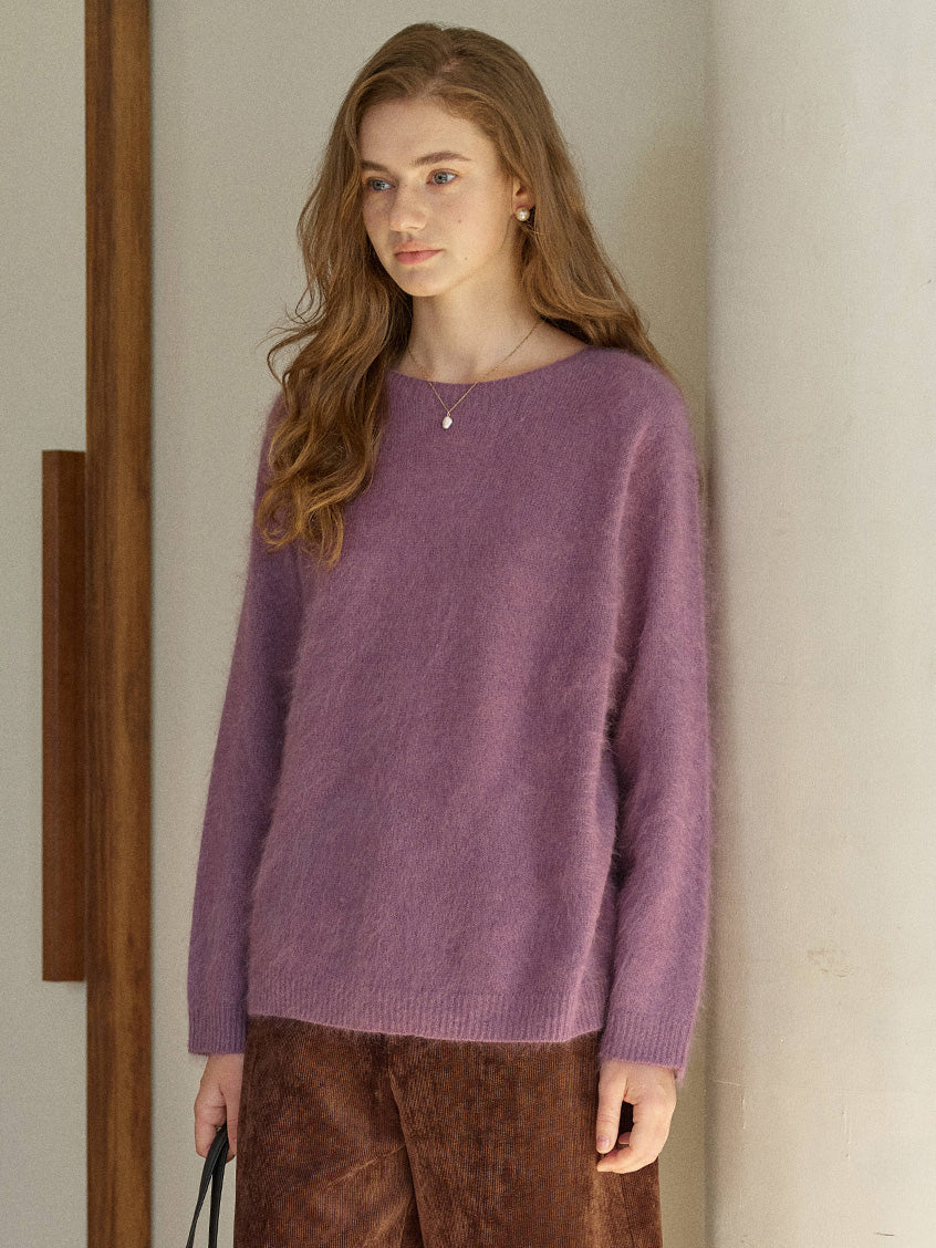 Tru Cloud-Soft Wool Round Neck Sweater Taro Purple