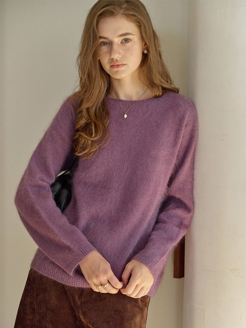 Tru Cloud-Soft Wool Round Neck Sweater Taro Purple