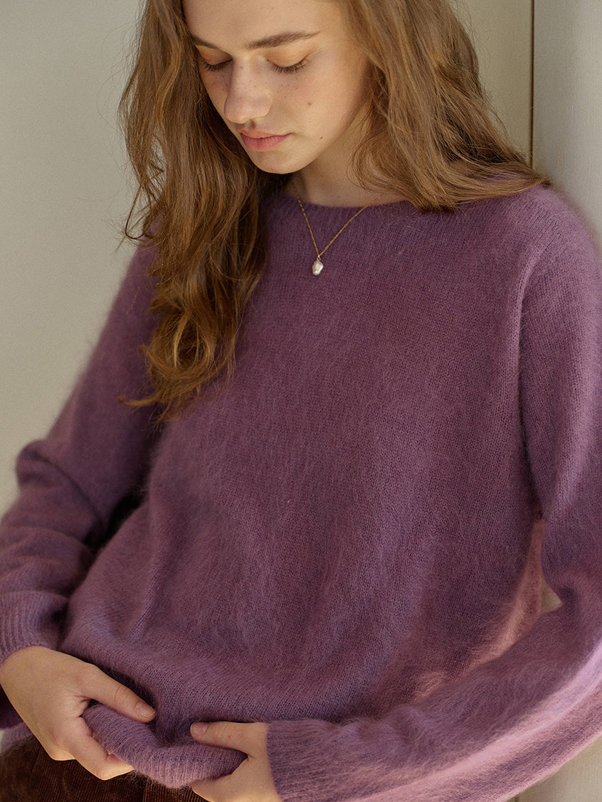 Tru Cloud-Soft Wool Round Neck Sweater Taro Purple