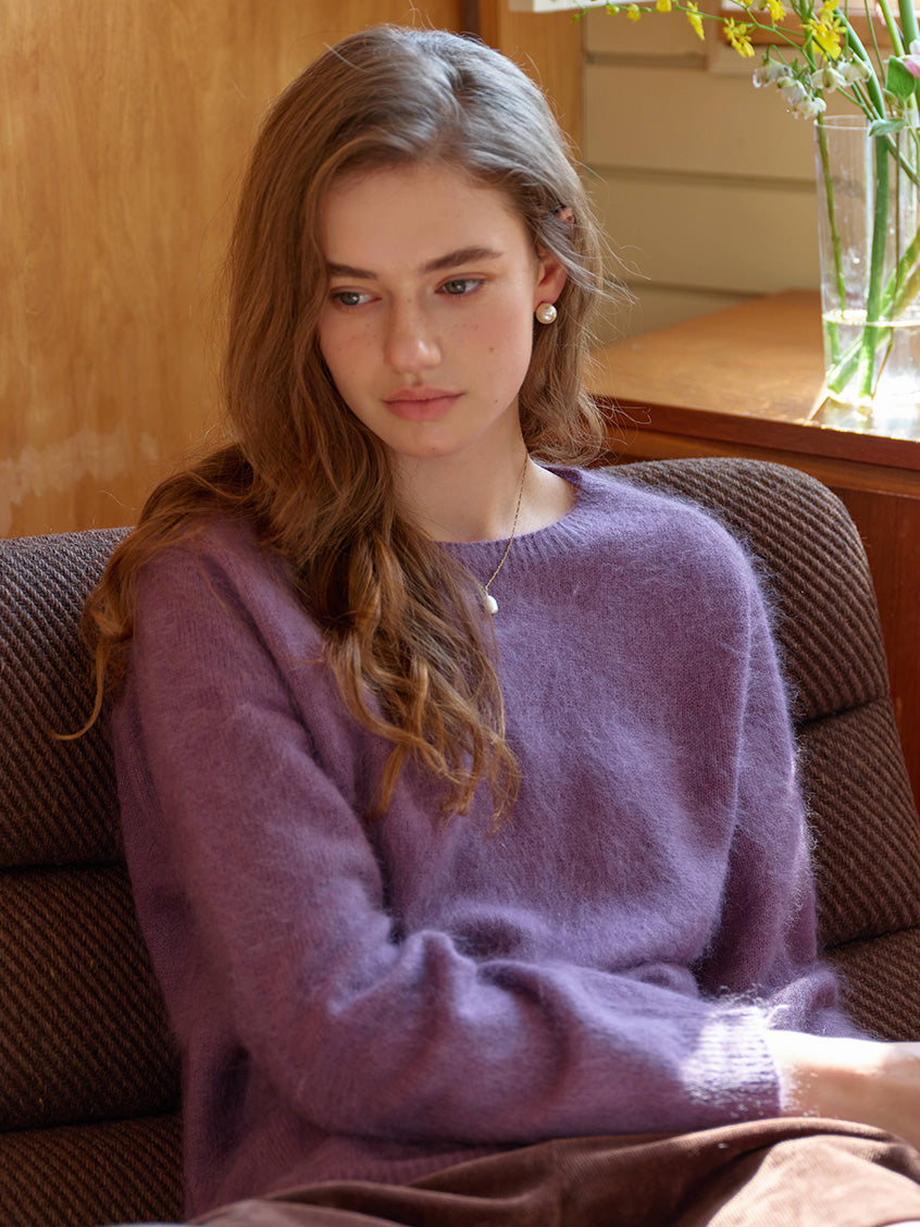 Tru Cloud-Soft Wool Round Neck Sweater Taro Purple