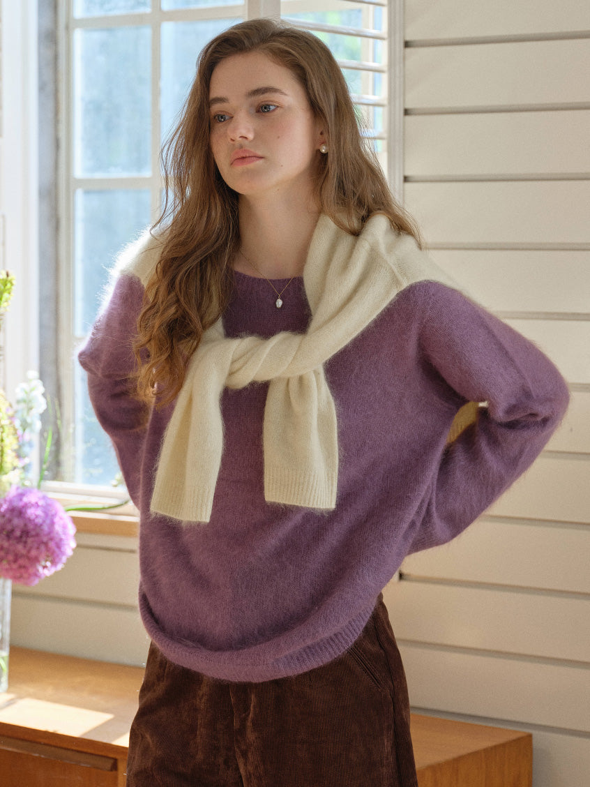 Tru Cloud-Soft Wool Round Neck Sweater Taro Purple