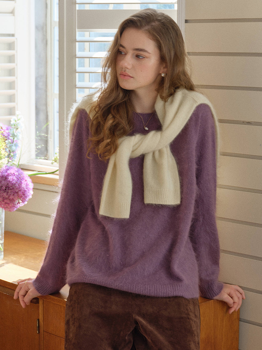 Tru Cloud-Soft Wool Round Neck Sweater Taro Purple