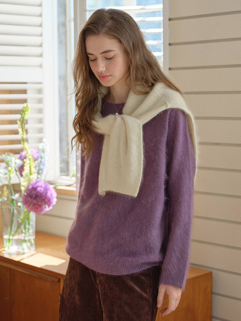 Tru Cloud-Soft Wool Round Neck Sweater Taro Purple