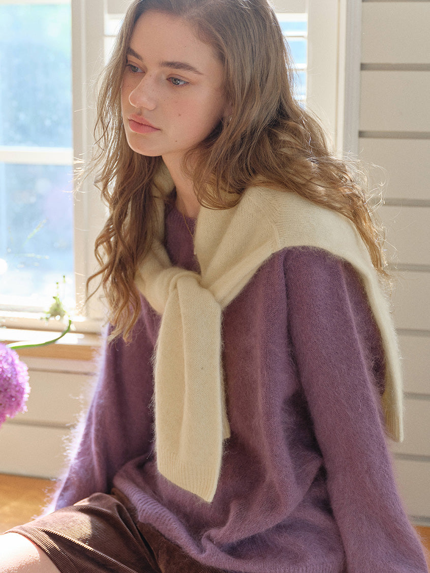 Tru Cloud-Soft Wool Round Neck Sweater Taro Purple