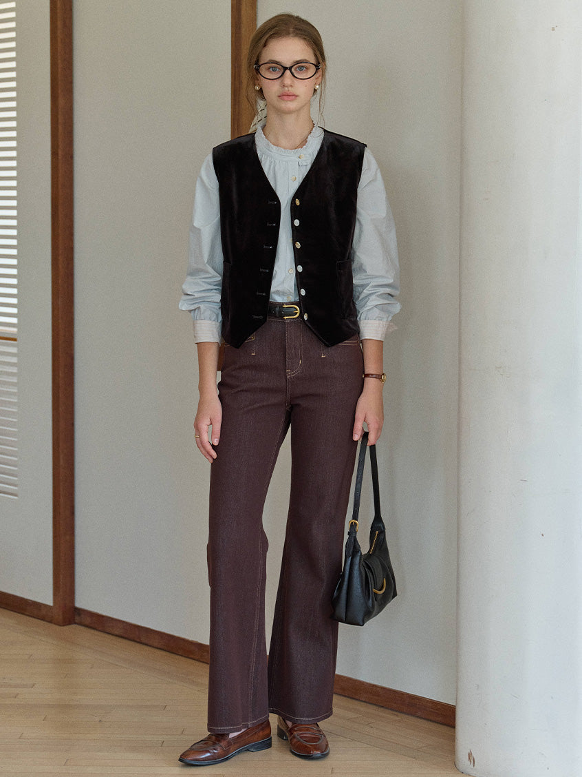 Kairi Back Belted Lace Embroidered Velvet Vest