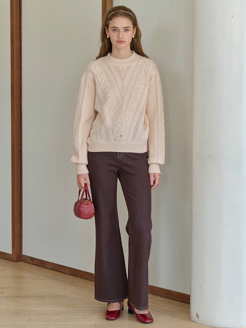 Araya Round Neck Pointelle Knit Sweater