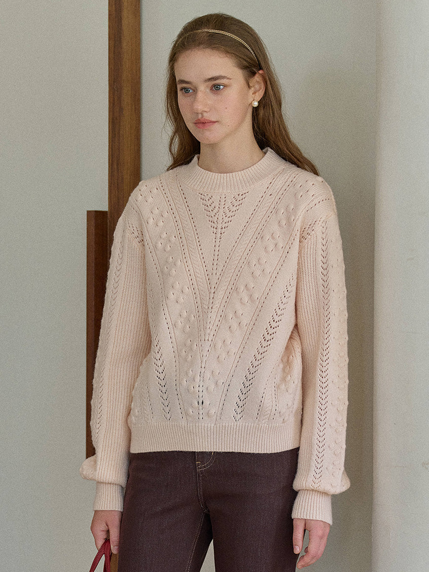 Araya Round Neck Pointelle Knit Sweater