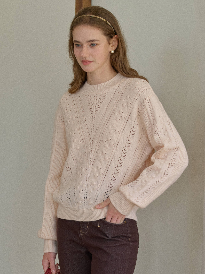 Araya Round Neck Pointelle Knit Sweater