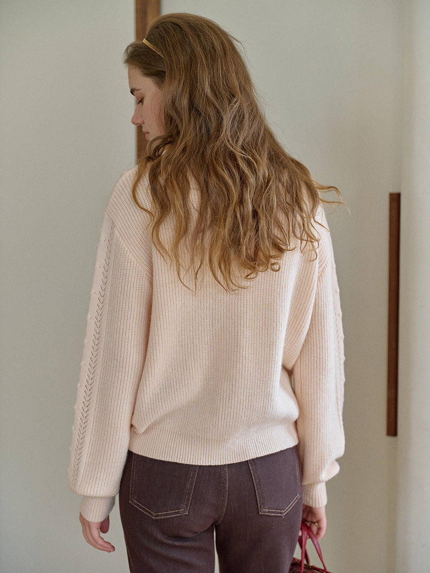 Araya Round Neck Pointelle Knit Sweater