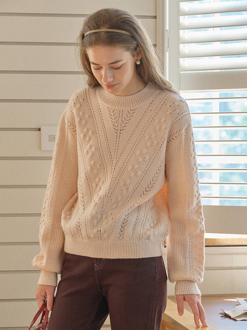 Araya Round Neck Pointelle Knit Sweater