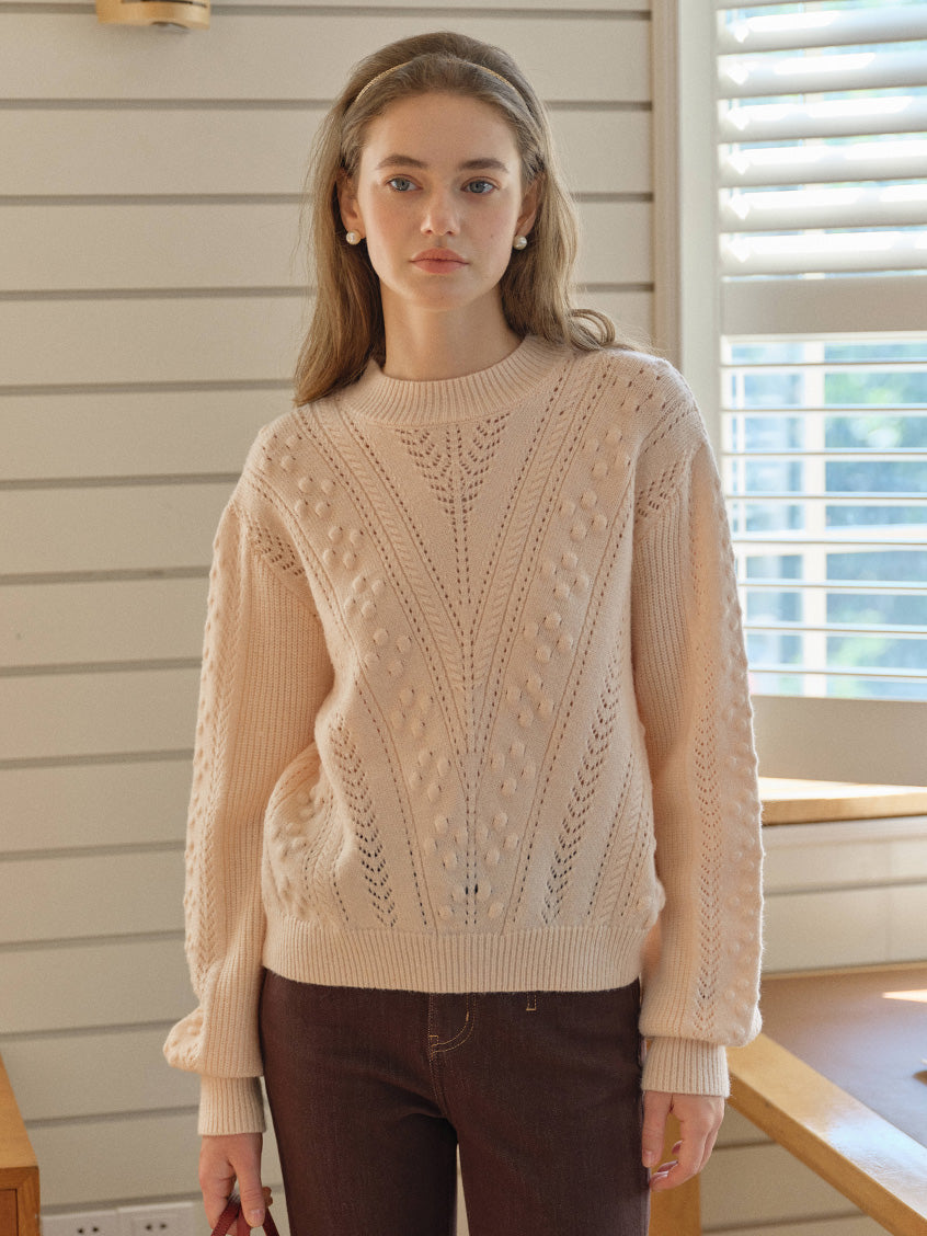 Araya Round Neck Pointelle Knit Sweater