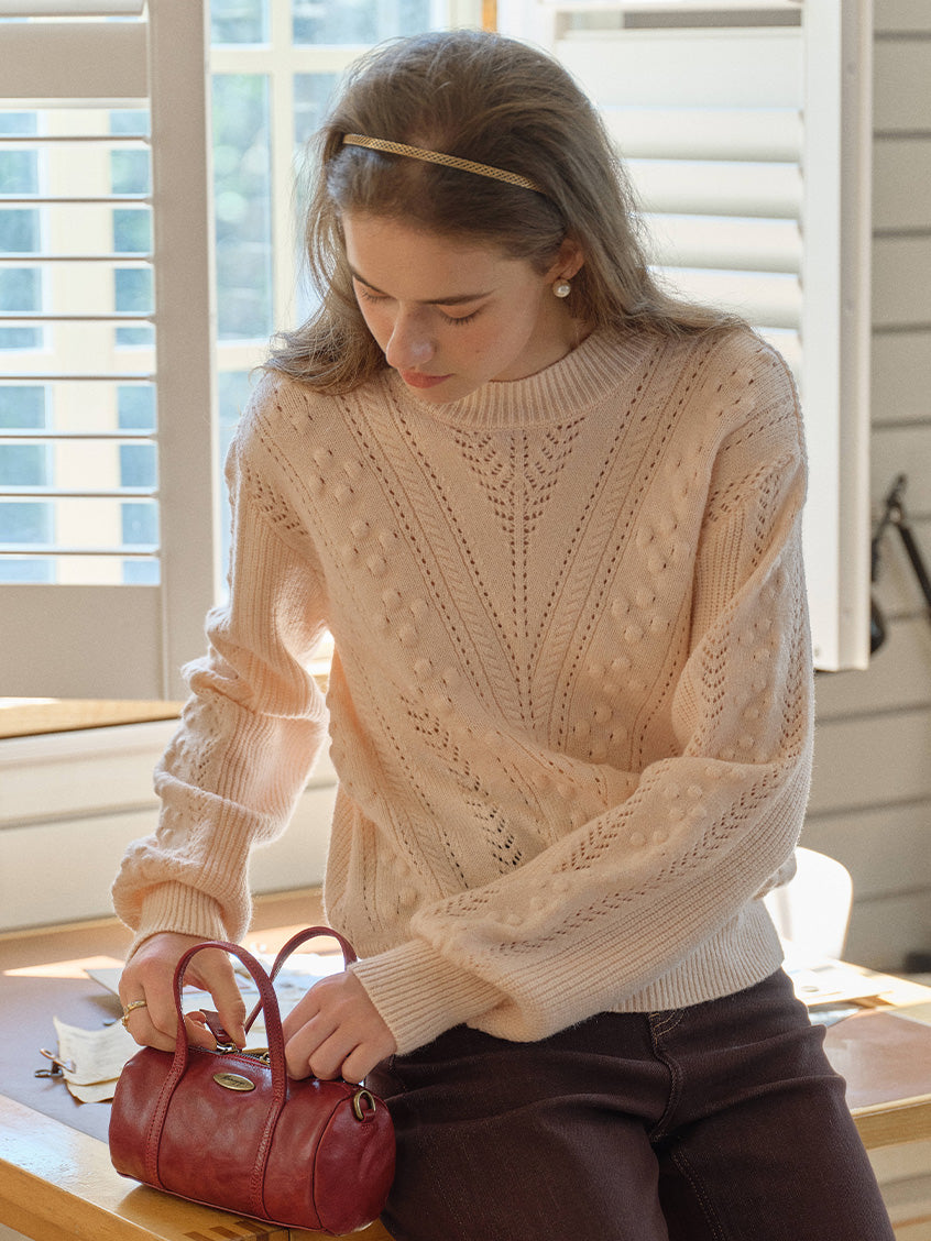 Araya Round Neck Pointelle Knit Sweater