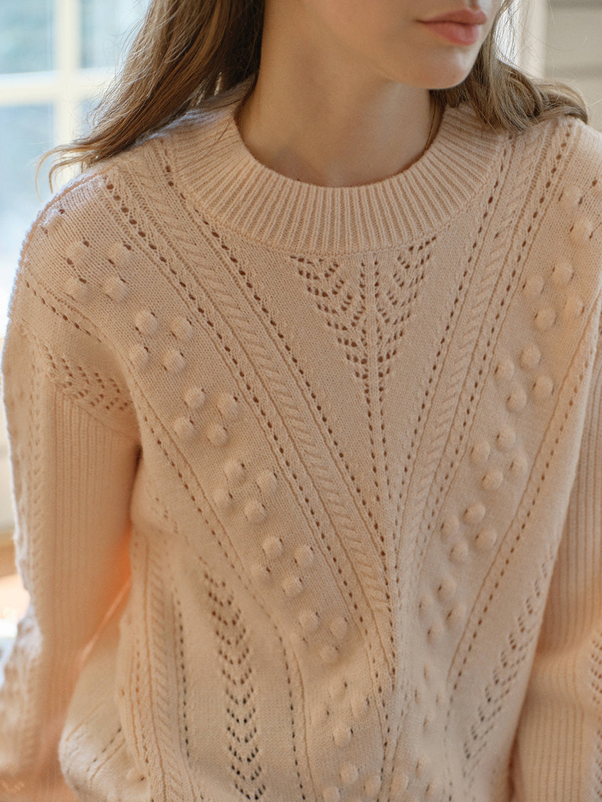 Araya Round Neck Pointelle Knit Sweater