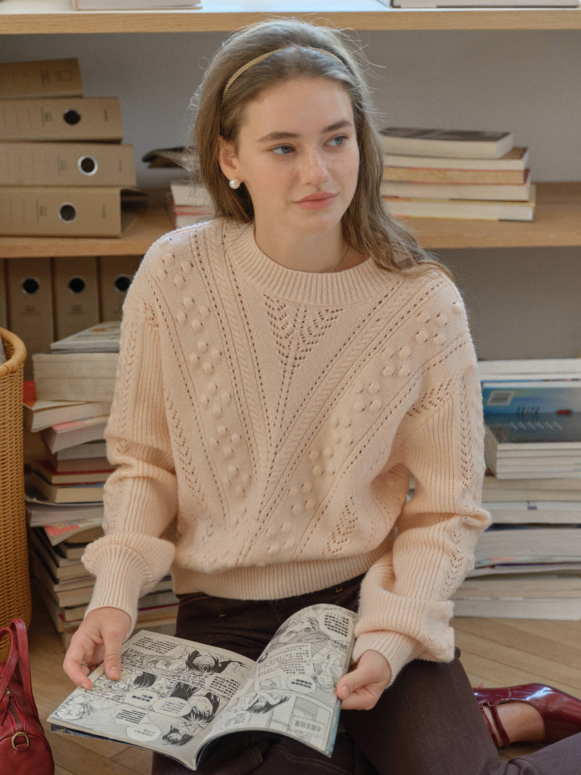 Araya Round Neck Pointelle Knit Sweater