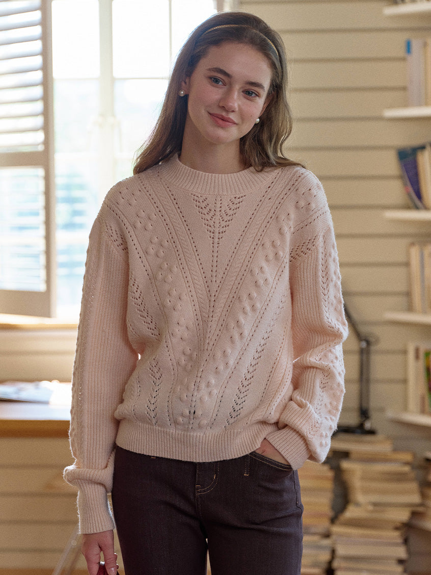 Araya Round Neck Pointelle Knit Sweater