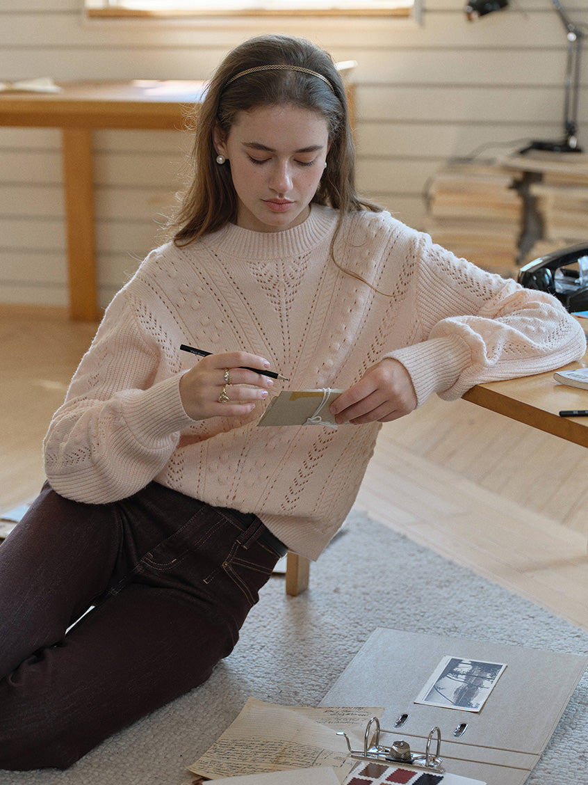 Araya Round Neck Pointelle Knit Sweater