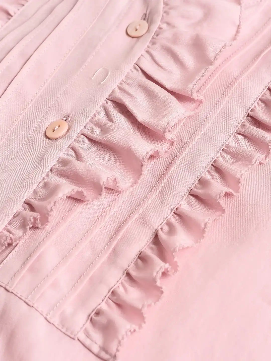 Henley Ruffle Collar Lyocell Blouse