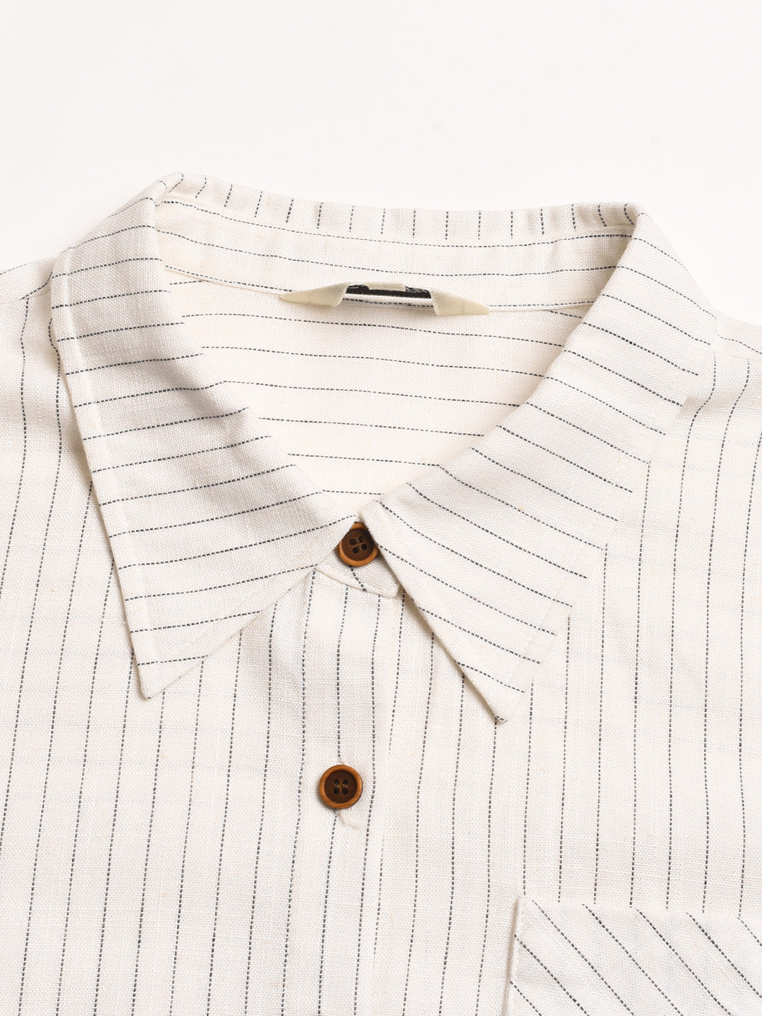 Mckenna Lapel Stripes Belt Linen Shirt